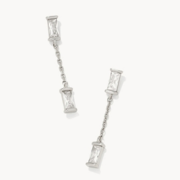 NEW Kendra Scott Juliette White Crystal Rhodium Silver Drop Earrings - Picture 8 of 14